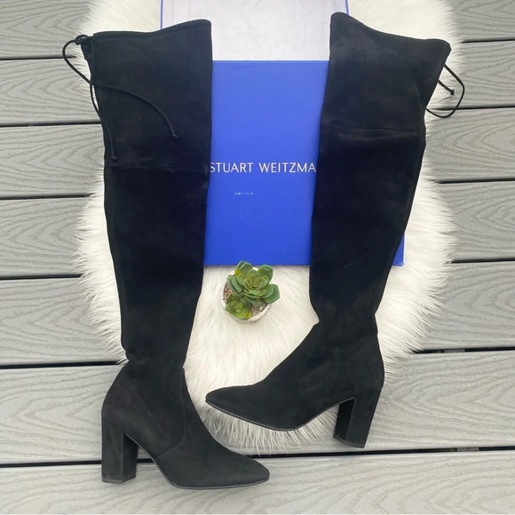 Stuart Weitzman Black Suede OTK Boots - Picture 1 of 4